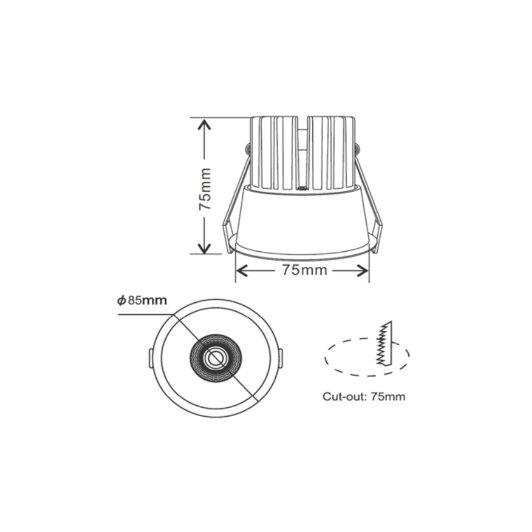 LC LED downlight INFINITE 211 10W Low Glare COB Cast Aluminium Dimmable LED Downlight 70mm cut out