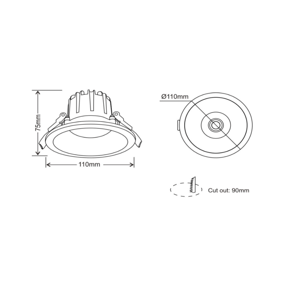 LC LED Downlight INFINITE 217 13W Low Glare COB Aluminium LED Downlight 90mm cut out DL217W