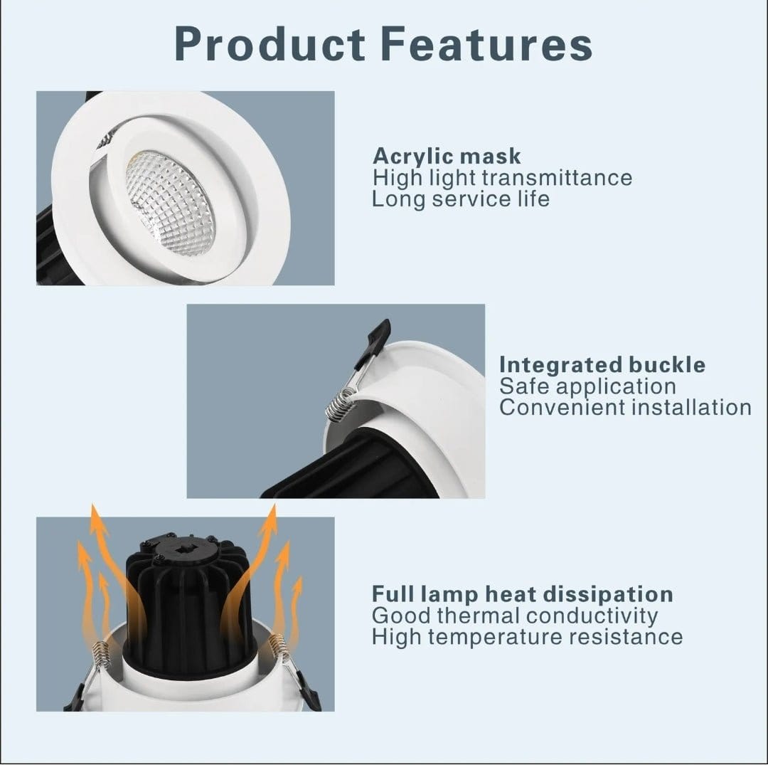 Eclux LED Downlight EYRE 13W Tri-Colour Dimmable COB Low-glare Tiltable LED Downlight 90mm Cut Out