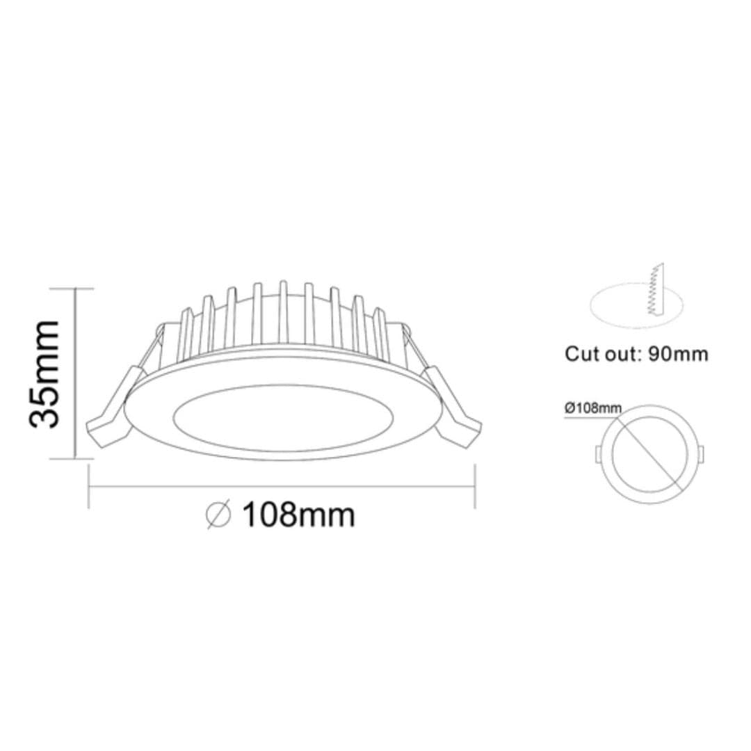 Qzao LED Downlight KAKADU 13W Tri-Colour Dimmable LED Downlight 90mm cut out
