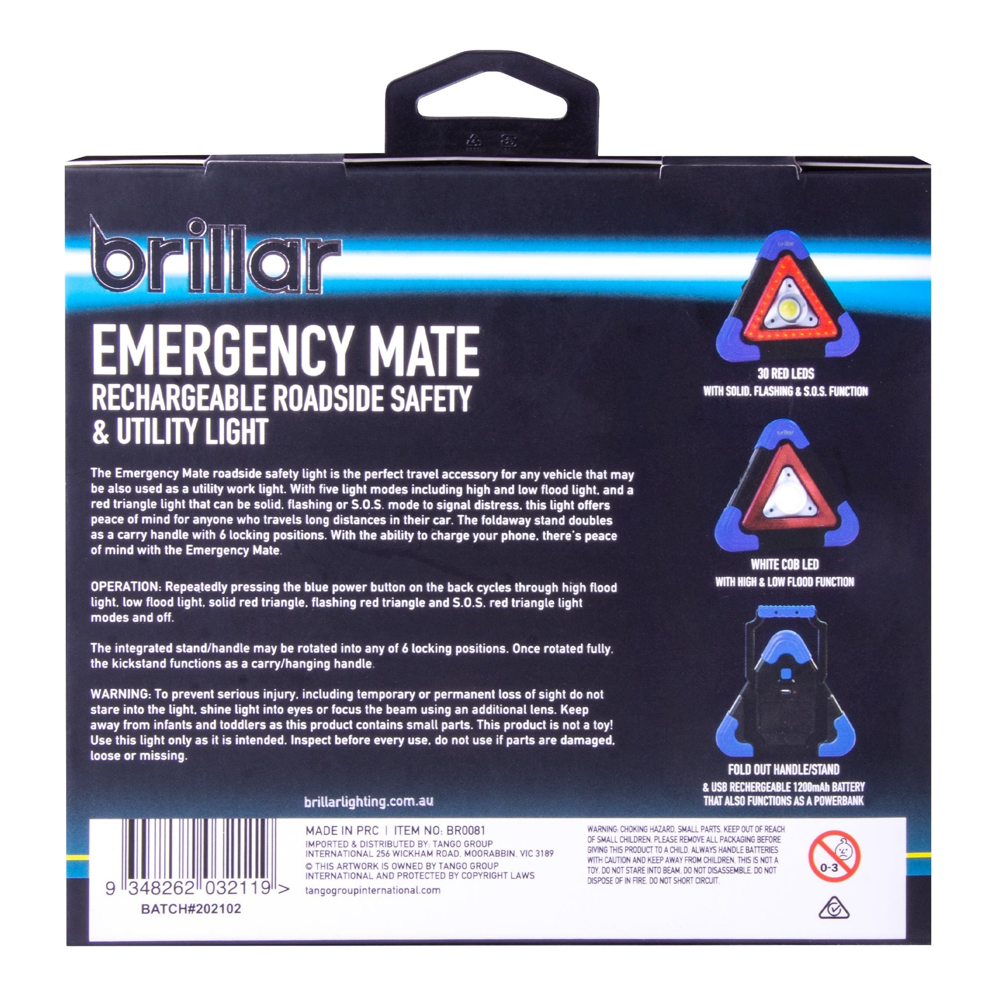 Brillar Electrical Emergency Mate - 300 Lumen Rechargeable Roadside Safety Light BR0081