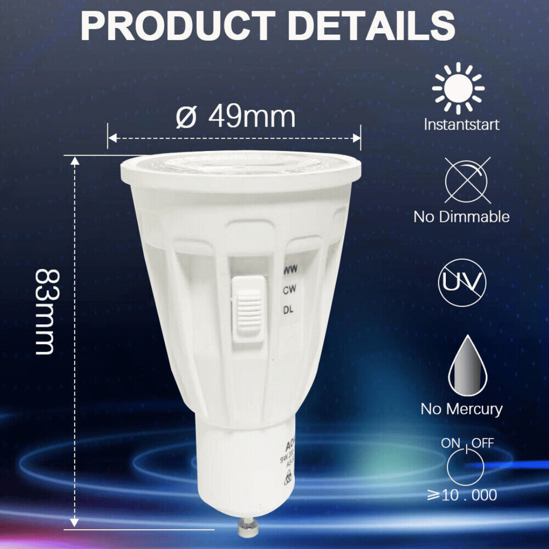 Green Earth Lighting Australia GU10 9W 800lm 60° Long Body Colour Temperature Selectable LED GU10 AS-SD091C