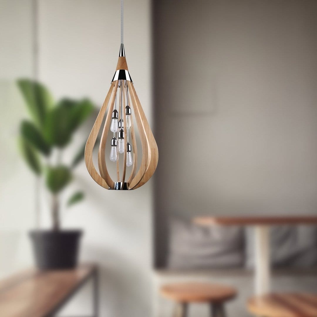 Green Earth Lighting Australia Pendant BONITO 6-Light Natural Timber Pendant Light with a tear drop shape BONITO8