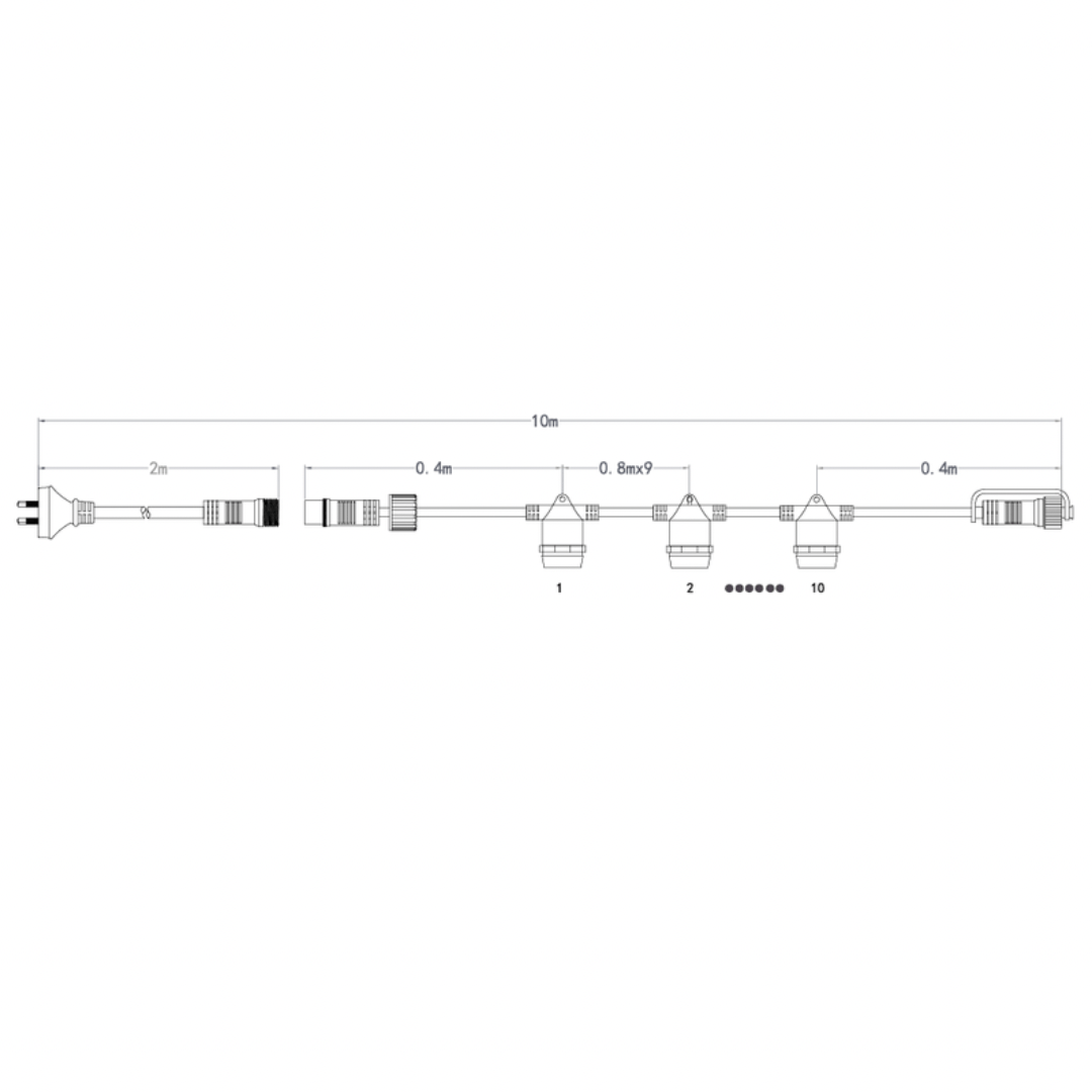 Liquidled Outdoor 10 meter Black IP65 Festoon Kit (Free Globes included) BF10B-E27-240V