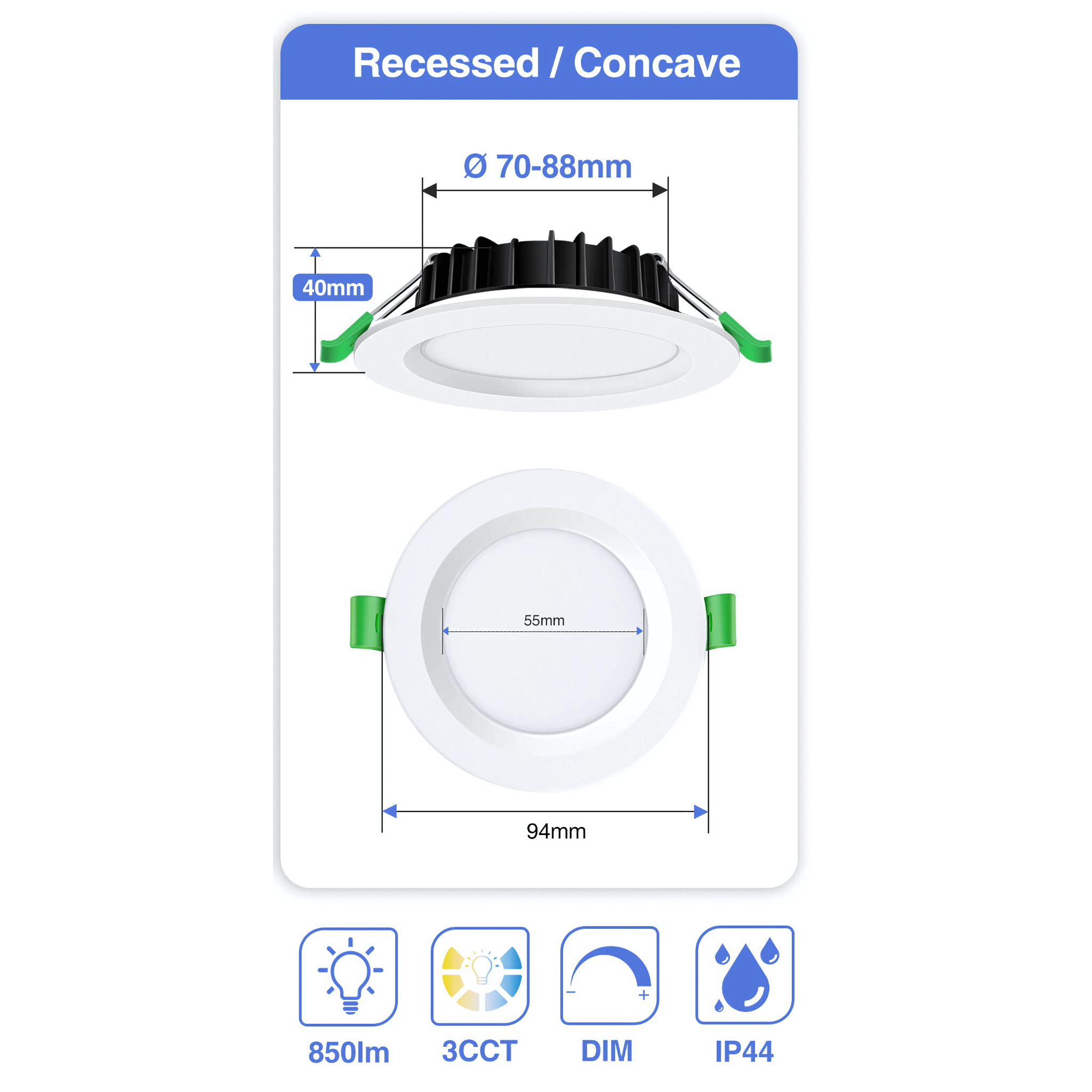 Green Earth Lighting Australia Home & Garden > Lighting Fixtures 10W Tri-Colour Dimmable LED Downlight | 70mm Cut Out | Uluru Mini ULURUMWH