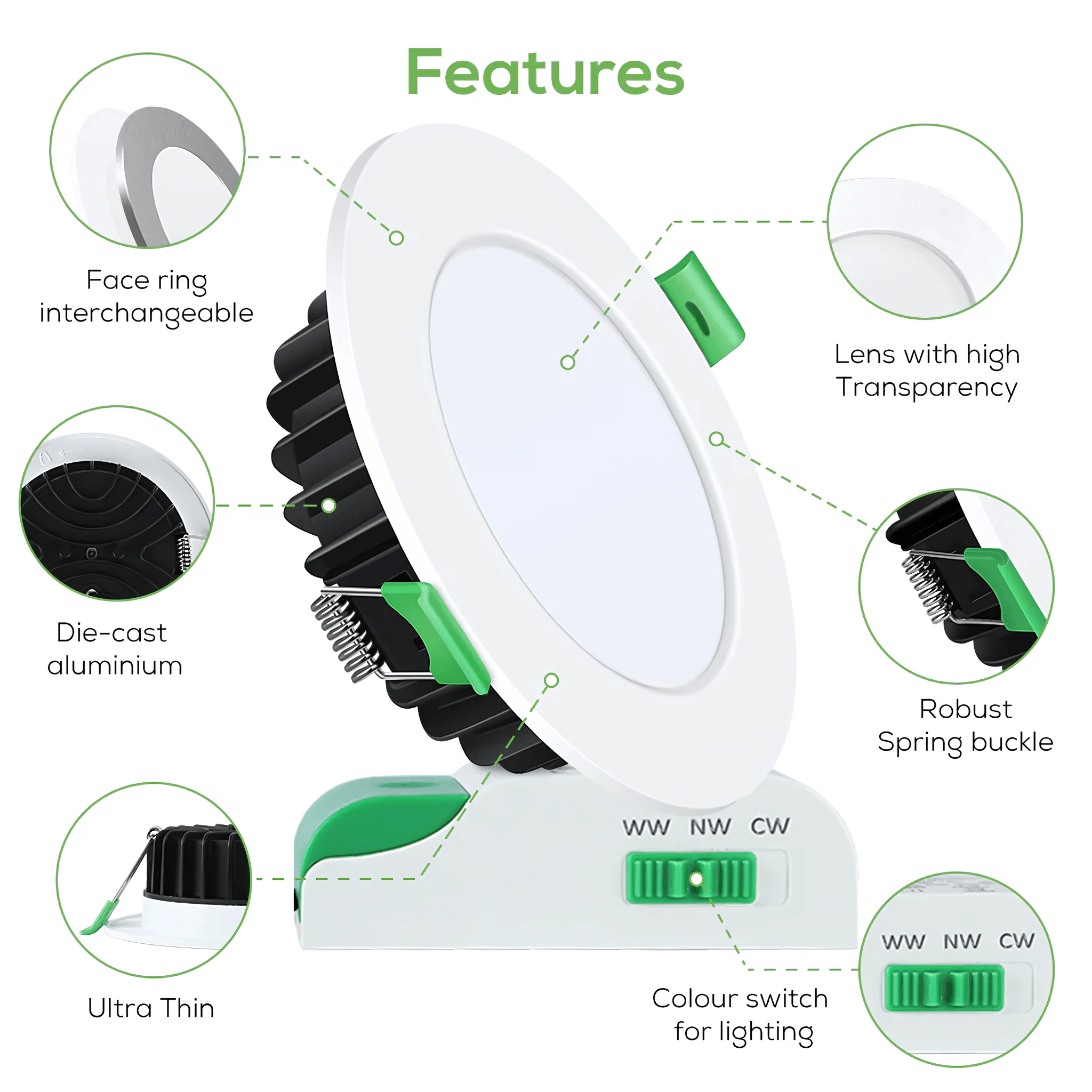 Green Earth Lighting Australia Home & Garden > Lighting Fixtures 10W Tri-Colour Dimmable LED Downlight | 70mm Cut Out | Uluru Mini ULURUMWH