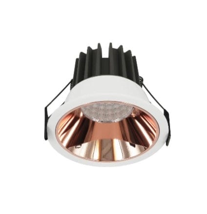 LC LED downlight White Fitting with Rose Gold Inner Ring INFINITE 212 12W Low Glare LED Downlight COB Cast Aluminium Dimmable 90mm cut out DL212WRG