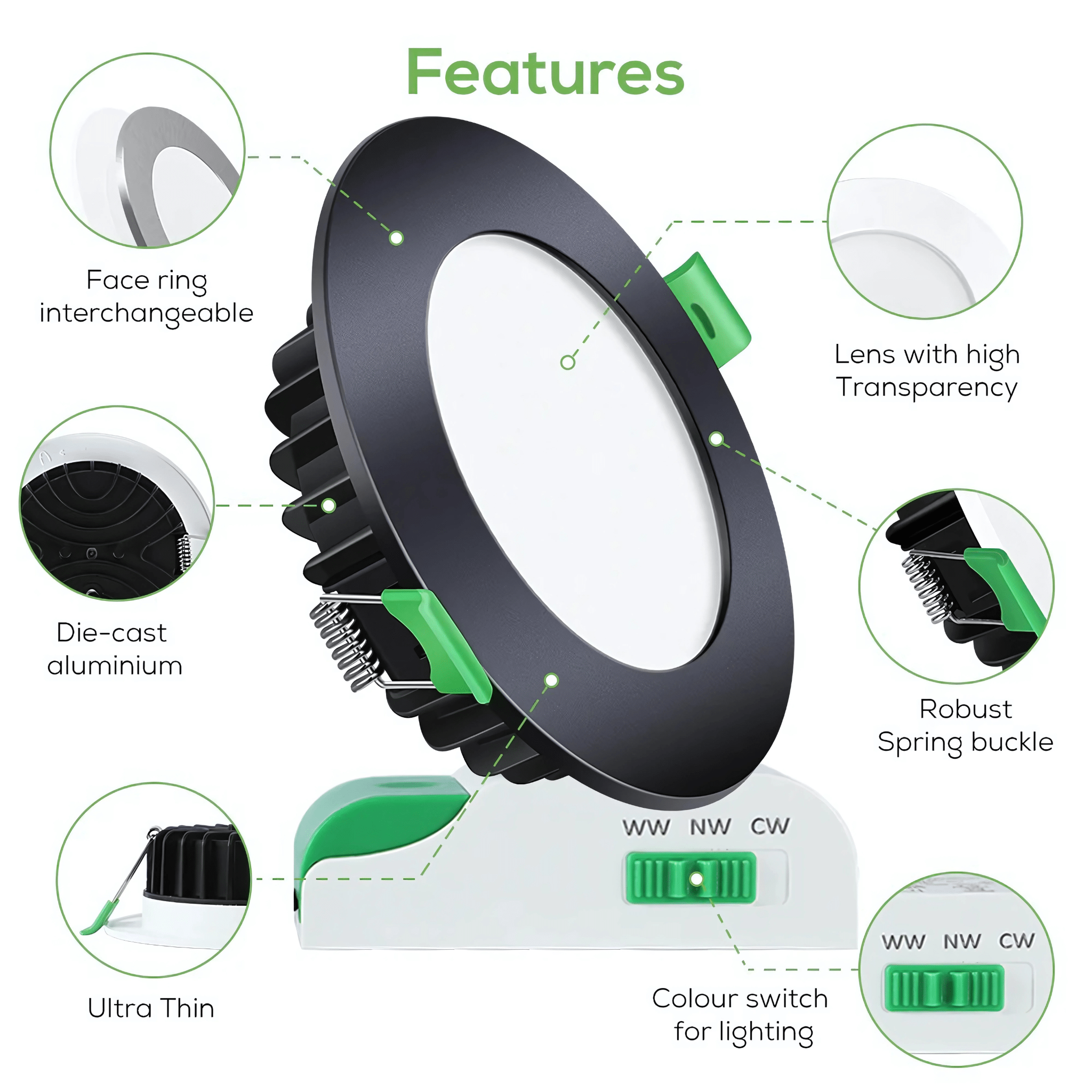 Green Earth Lighting Australia Home & Garden > Lighting > Ceiling Lights 12W Tri-Colour Dimmable LED Downlight | 90mm Cut Out | Matilda MATILDABL