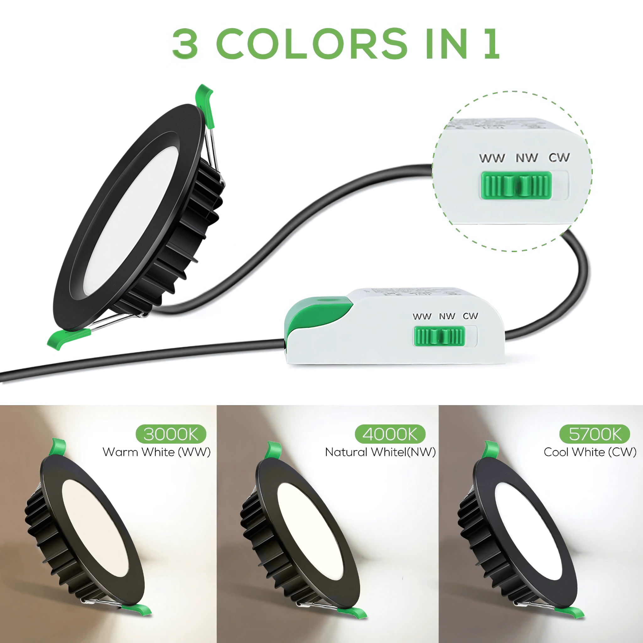 Green Earth Lighting Australia LED downlight 13W Tri-Colour Dimmable LED Downlight | 90mm Cut Out | Uluru FAA1180A/R/BK