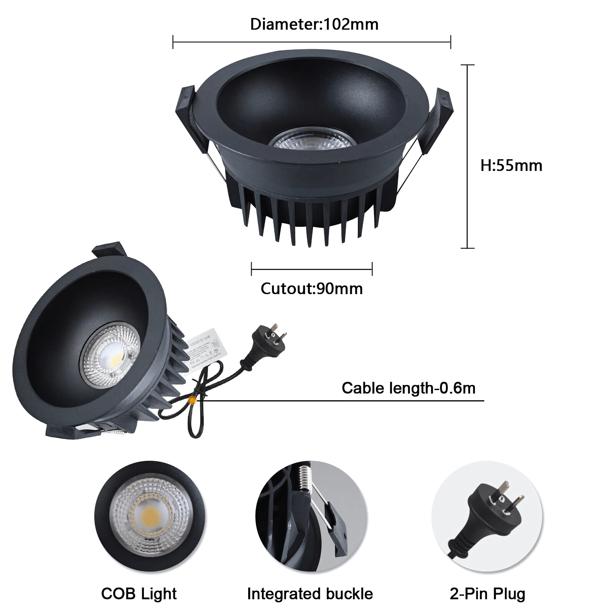 Green Earth Lighting Australia Home & Garden > Lighting 13W Tri-Colour Dimmable LED Downlight | 90mm Cut Out | Nullarbor AS-TD138TAC-B