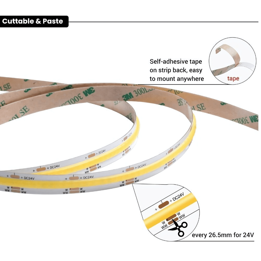 Green Earth Lighting Australia IP20 COB STRIP LIGHTING 14W/m 10mm IP20 COB Flexible LED Strip Light - DTW 3000K - 6000K