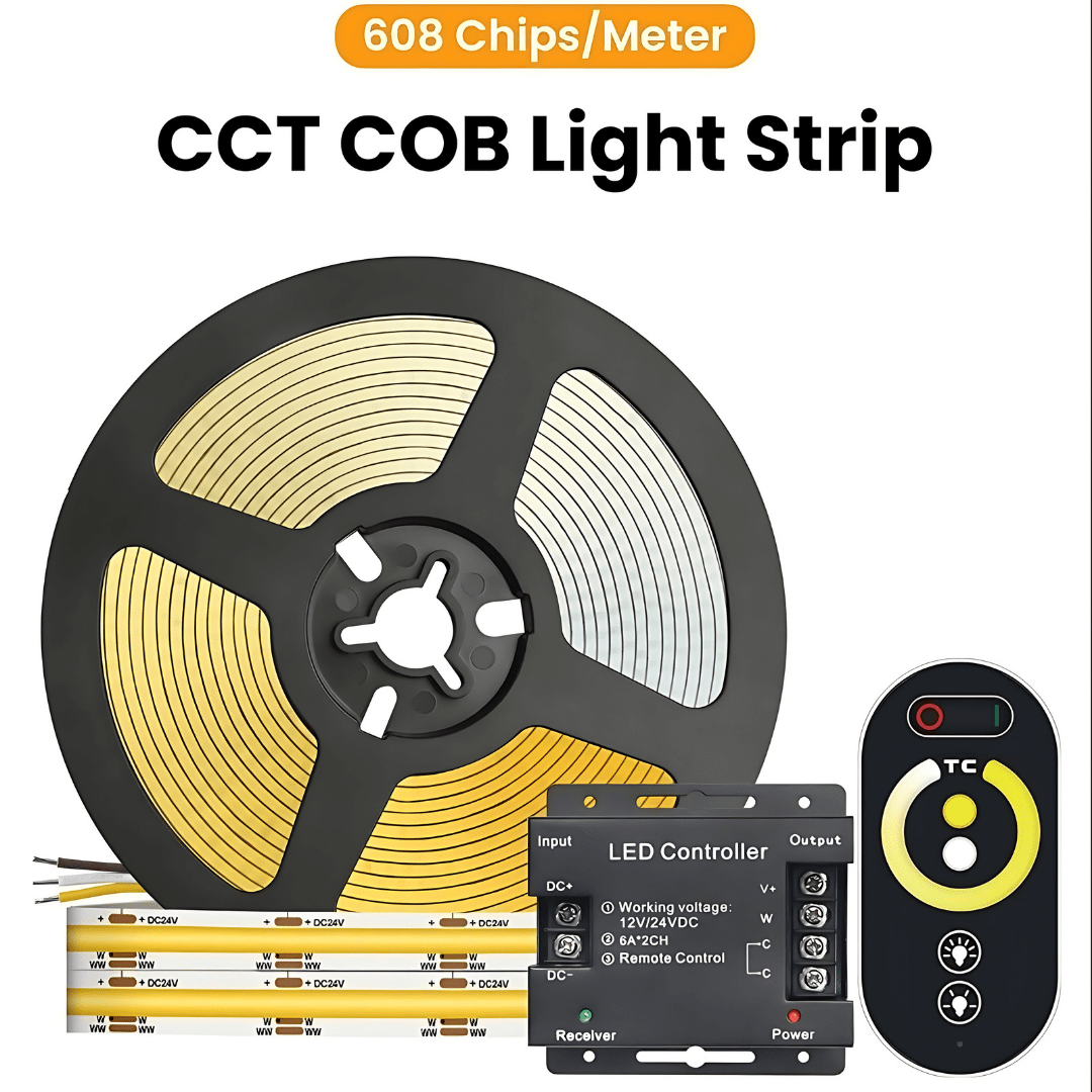 Green Earth Lighting Australia IP20 COB STRIP LIGHTING 24Vdc (5 meter uncut roll + CCT controller) 14W/m 10mm IP20 COB Flexible LED Strip Light - DTW 3000K - 6000K IP20WDTW5M+CONTROL