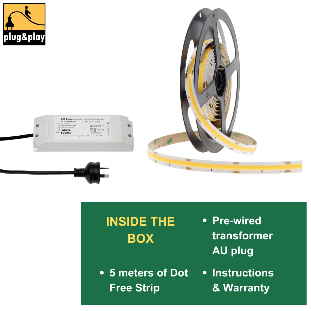Green Earth Lighting Australia Strip Kit 3000K Warm White 5 meter 75W COBRA PRO IP20 Dot Free LED Light Strip Kit - 3000K PROKITIP203K