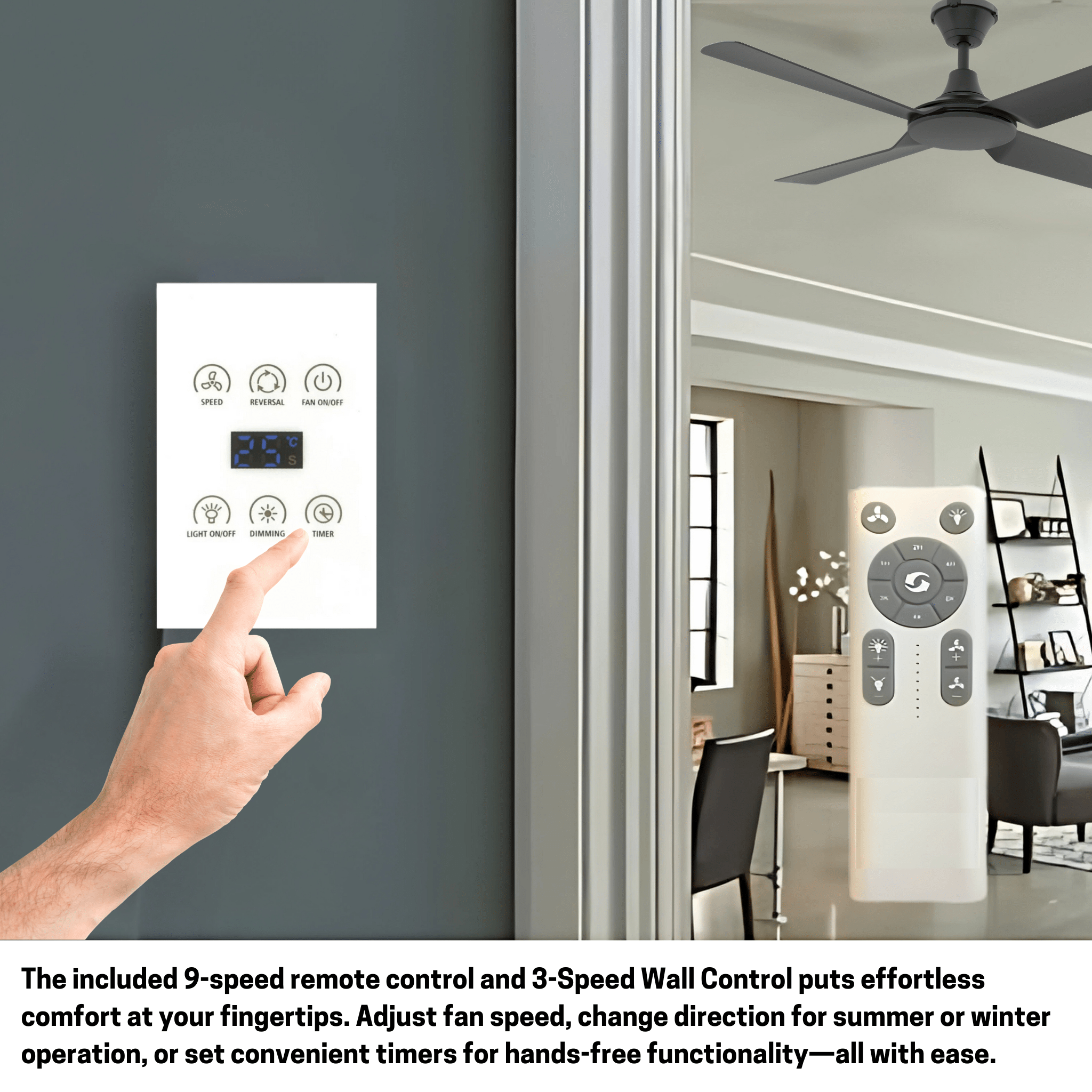 Green Earth Lighting Australia Ceiling Fan FRESCO IP66 52" Black DC Ceiling Fan with Remote & Wall Control 60080 + CFA-WC1