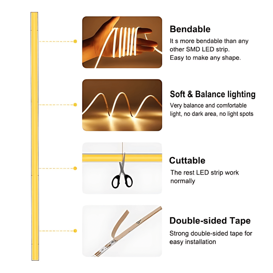 Green Earth Lighting Australia Light Ropes & Strings 7W/m 3mm IP20 COB Micro LED Strip Light - 3000K