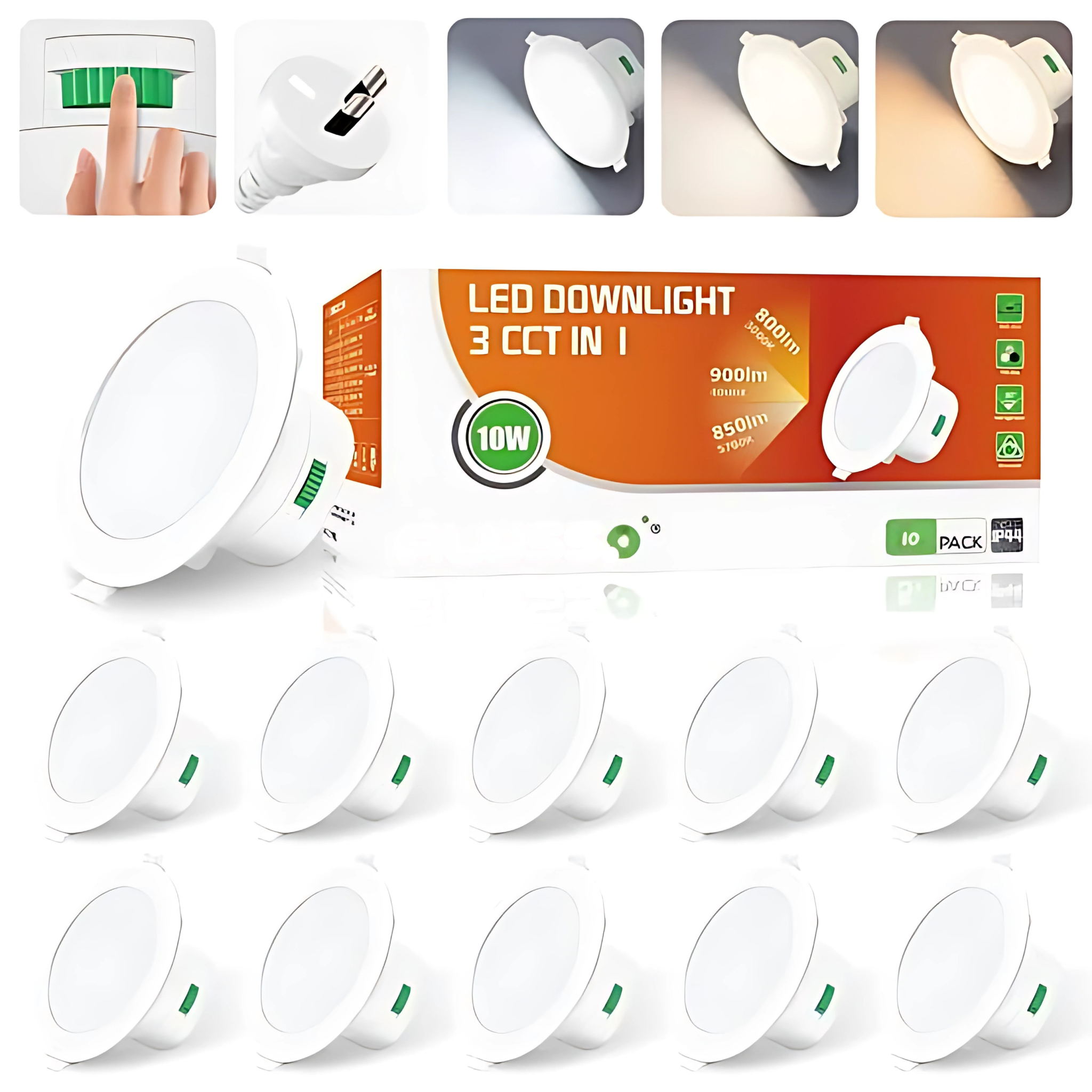 10W Tri-Colour LED Downlight | 90mm Cut Out | Reno Eco Trade Pack 10
