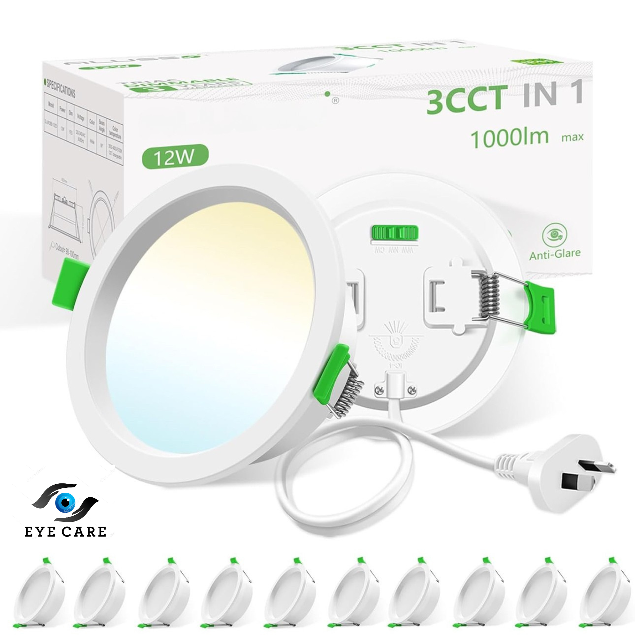 12W Tri-Colour Dimmable LED Downlight | 90mm Cut Out | Reno Optix Trade Pack 10