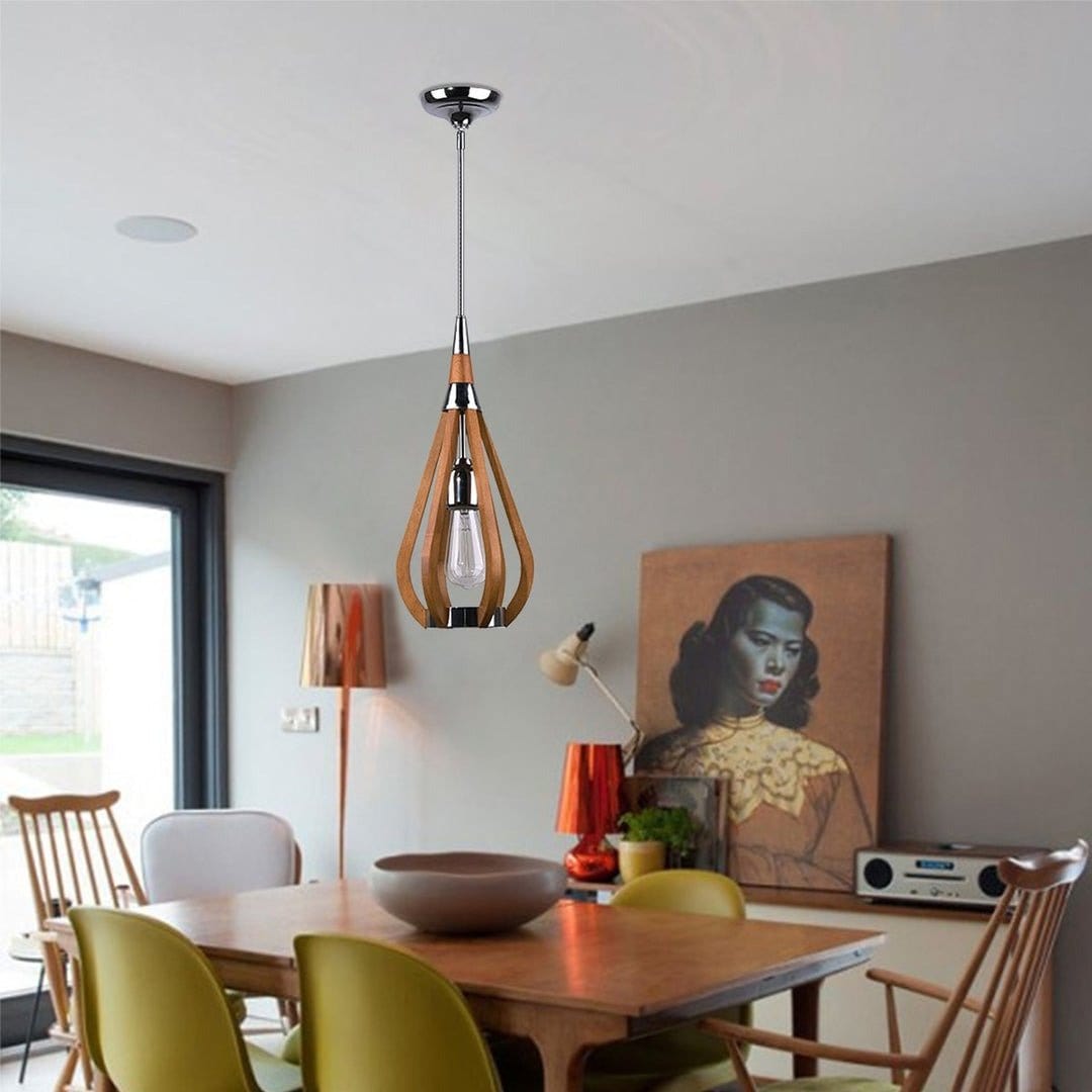Green Earth Lighting Australia Pendant BONITO 1-Light Dark Brown Timber Pendant Light with a tear drop shape
