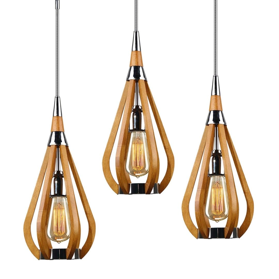Green Earth Lighting Australia Pendant Three Pack Bonito (save 10%) BONITO 1-Light Dark Brown Timber Pendant Light with a tear drop shape BONITO1x3