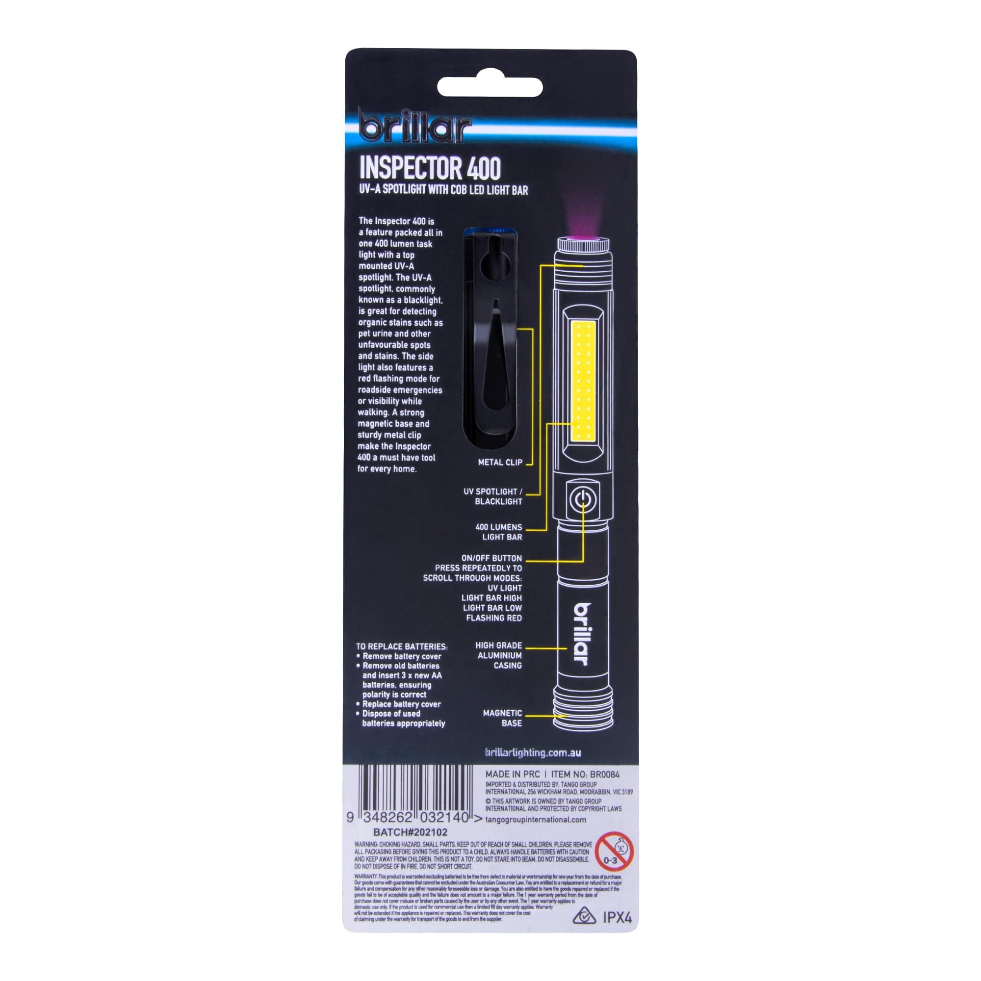 Brillar Electrical Inspector - 400 Lumen UV Battery Spotlight BR0084