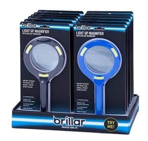 Brillar Electrical Counter display carton of 12 Light Up Magnifying Glass - Black BR0044-Black-2