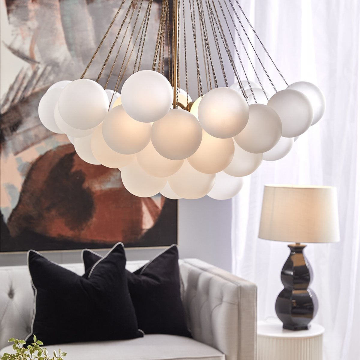 Cloud Large 39 Glass Orbs Pendant Light by Cafe Lighting – Sculptural Frosted Glass Design