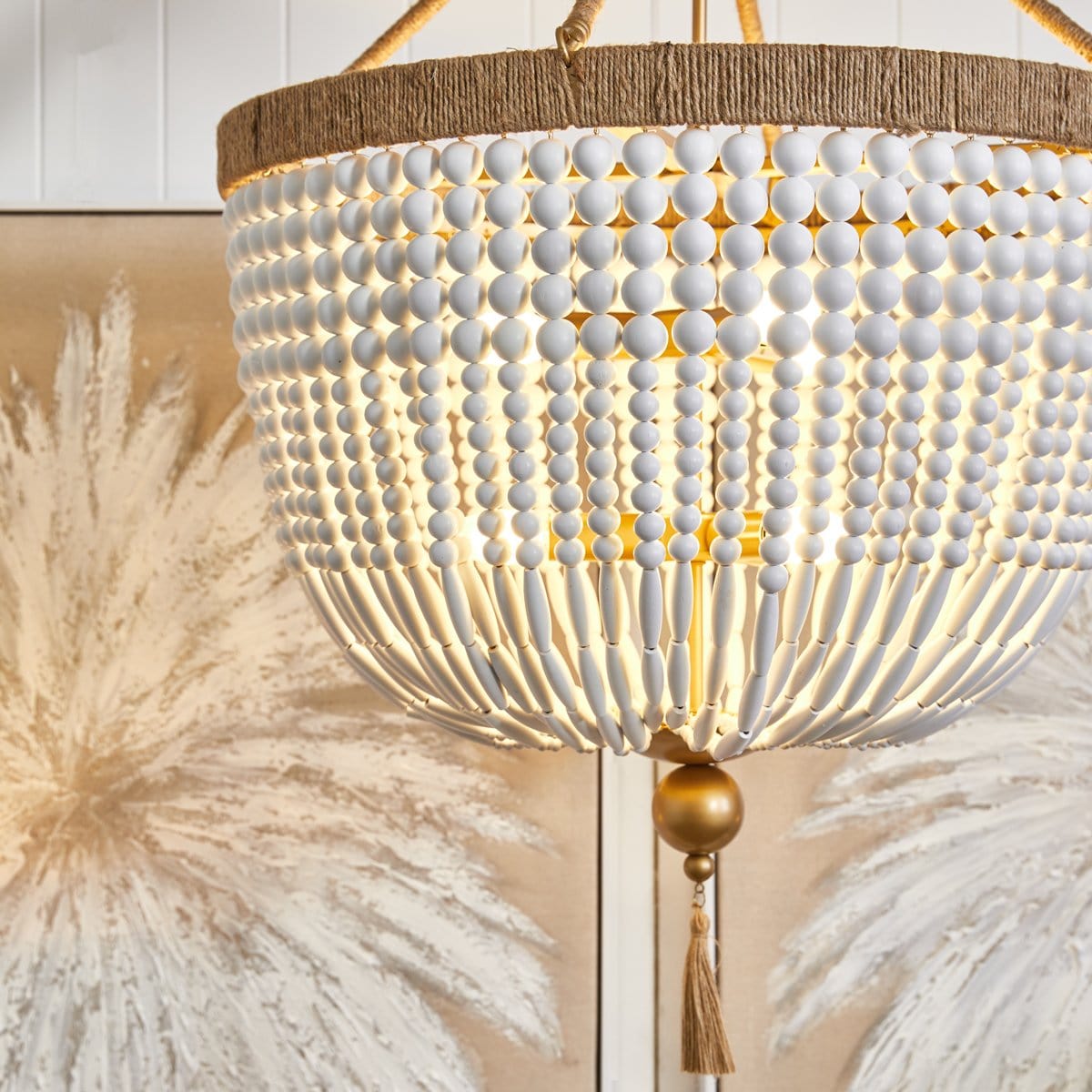 CAFE Lighting & Living Chandeliers MALABAR LARGE Natural/White Beaded Pendant 20726