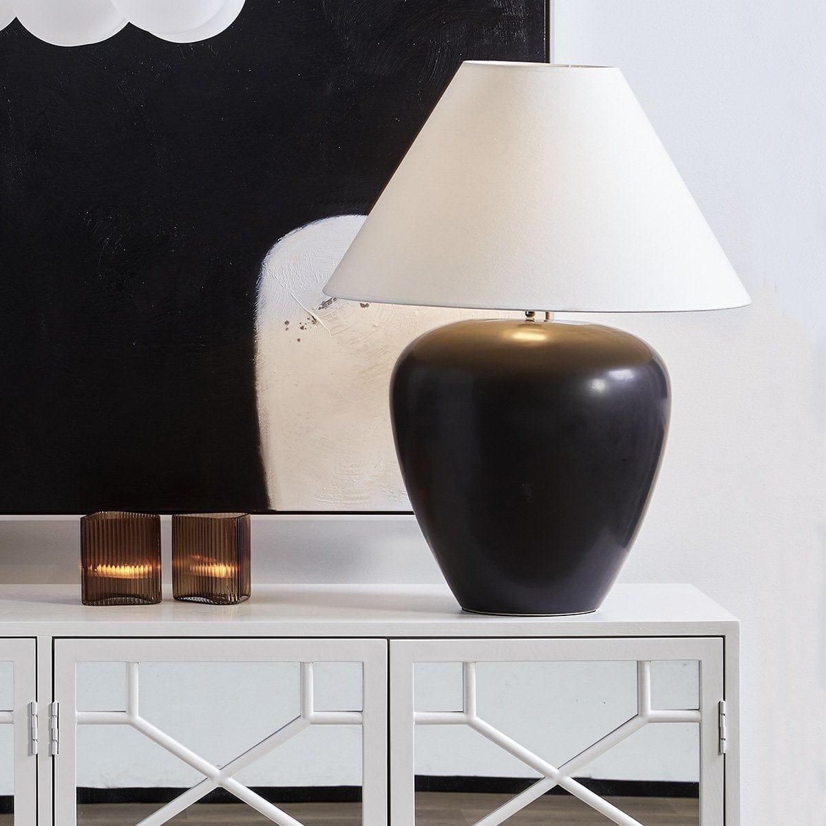 CAFE LIGHTING & LIVING Table Lamp Picasso Table Lamp - Black w White Shade B13286