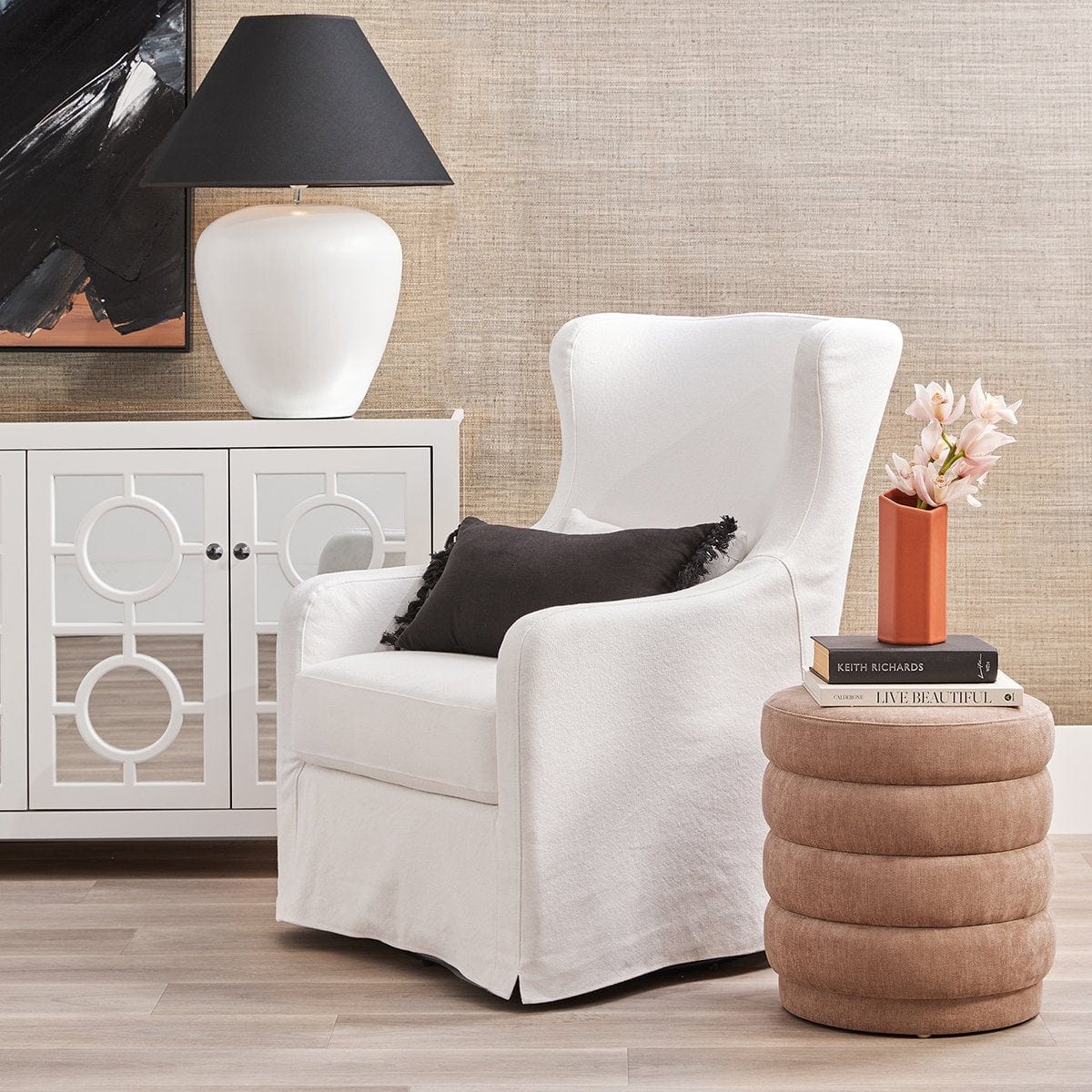 CAFE LIGHTING & LIVING Table Lamp Picasso Table Lamp - White w Black Shade B13294