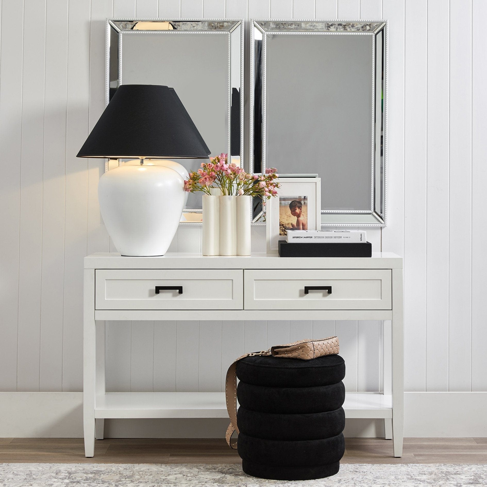CAFE LIGHTING & LIVING Table Lamp Picasso Table Lamp - White w Black Shade B13294