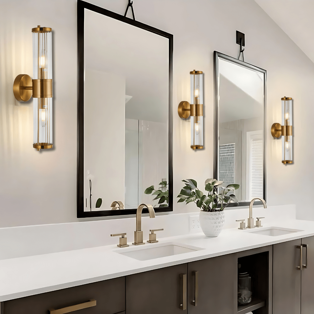 Green Earth Lighting Australia Home & Garden > Lighting Fixtures Räfflad Brass 2 Light Ribbed Glass Wall Light TIEMPO1