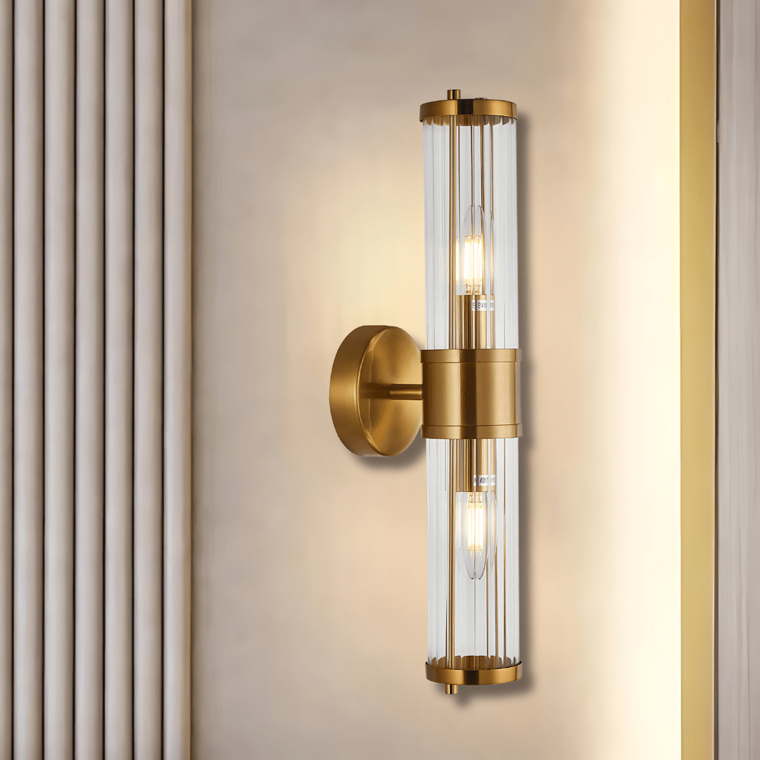 Green Earth Lighting Australia Home & Garden > Lighting Fixtures Räfflad Brass 2 Light Ribbed Glass Wall Light TIEMPO1