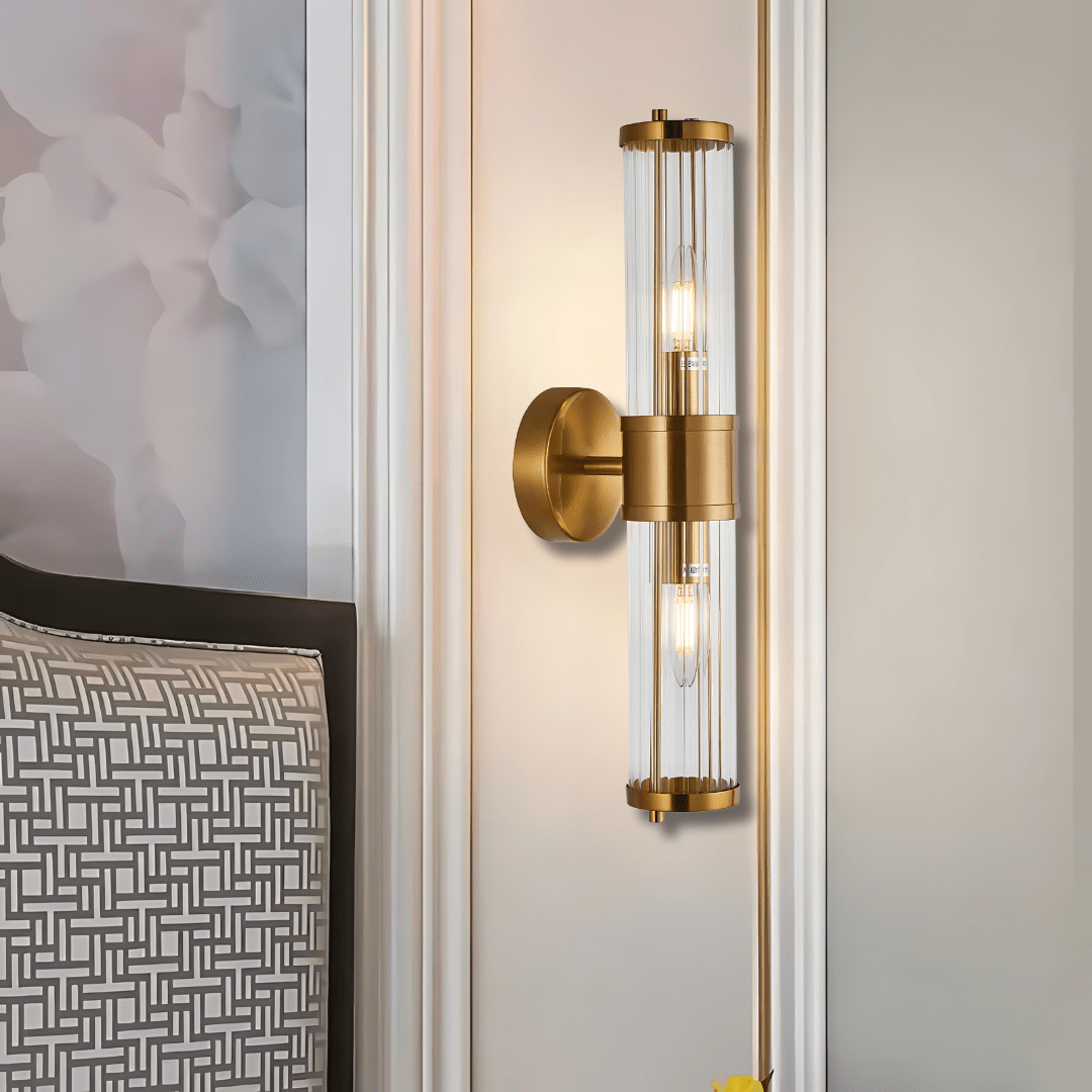 Green Earth Lighting Australia Home & Garden > Lighting Fixtures Räfflad Brass 2 Light Ribbed Glass Wall Light TIEMPO1