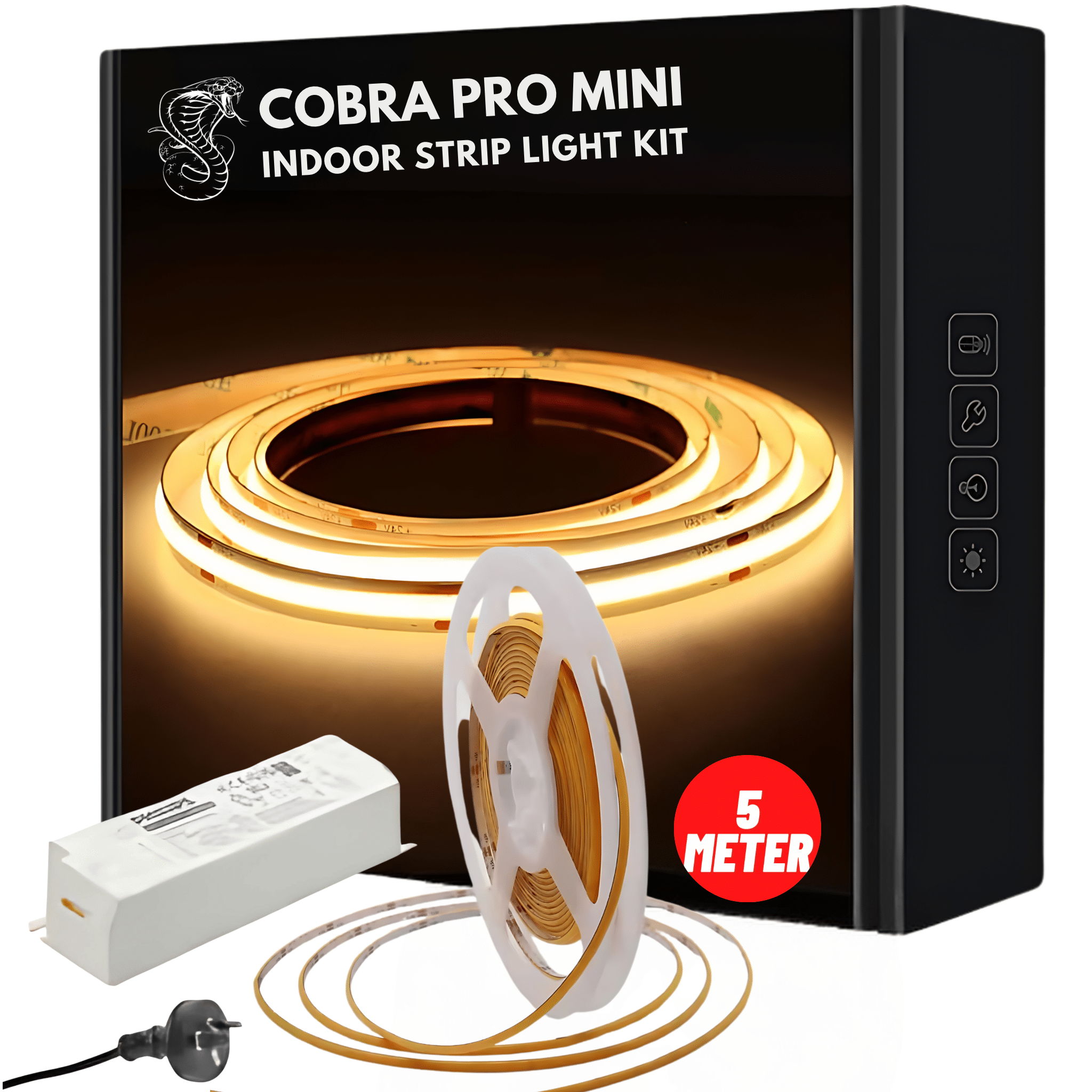 Green Earth Lighting Australia Home & Garden > Lighting 40W 5 meter DIY Kit 7W/m 3000K IP20 COB LED Strip Light | 5mm Width 40WKITIP205MM3K