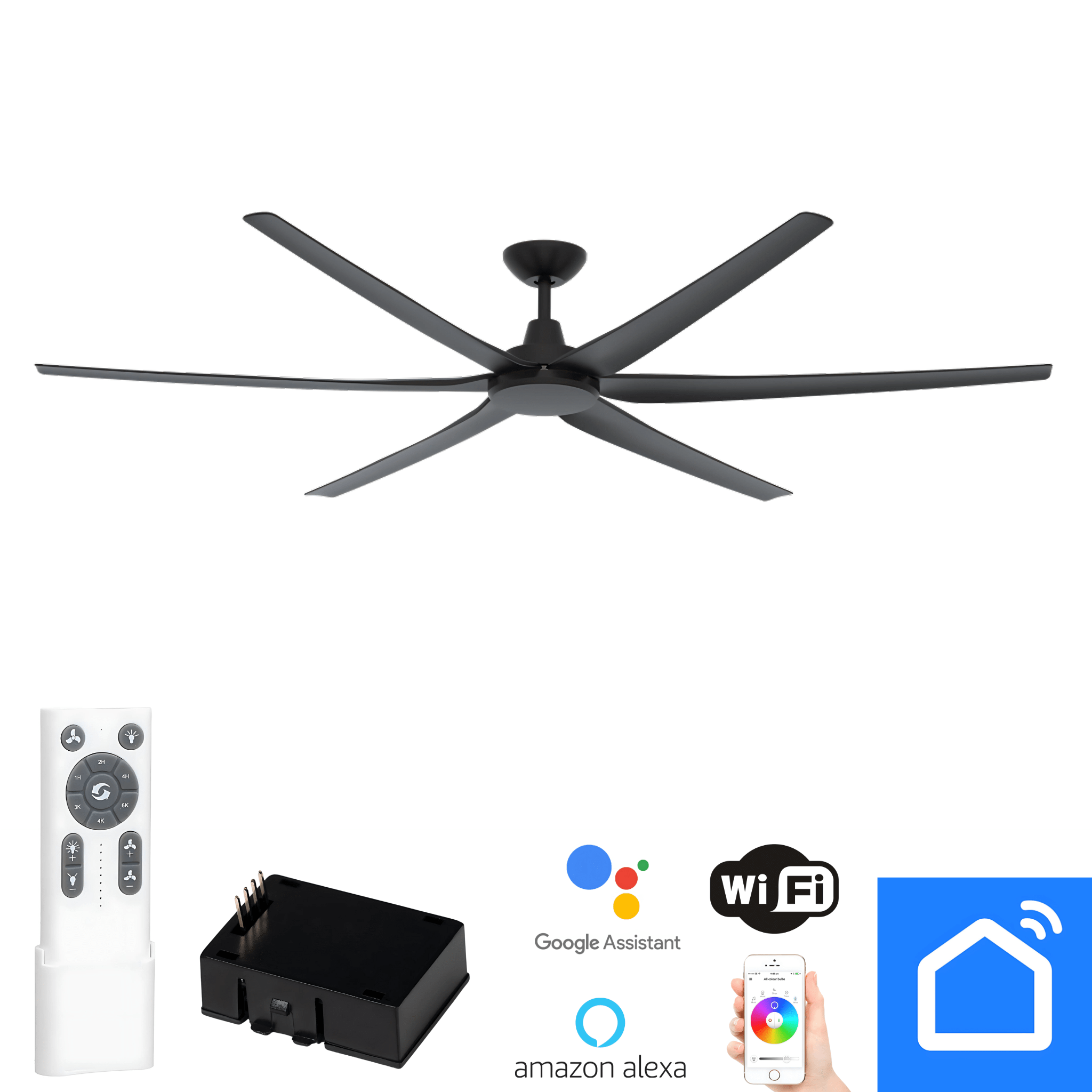 Green Earth Lighting Australia Ceiling Fan GLIDE 80" Black DC Ceiling Fan with Remote & WiFi Smart Control 60157 + CFA-SW/M