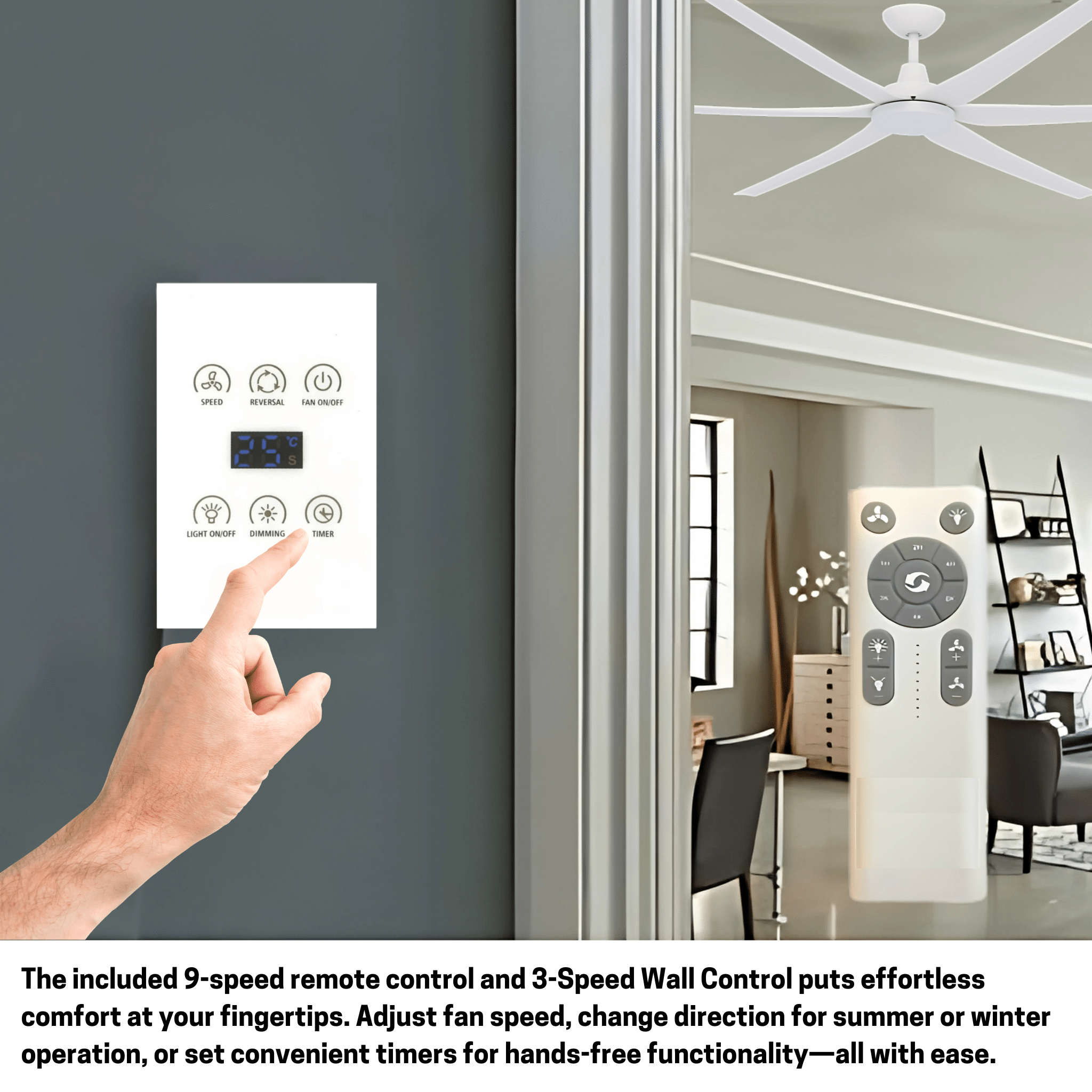 Green Earth Lighting Australia Ceiling Fan GLIDE 80" White DC Ceiling Fan with Remote & Wall Control 60156 + CFA-WDC1