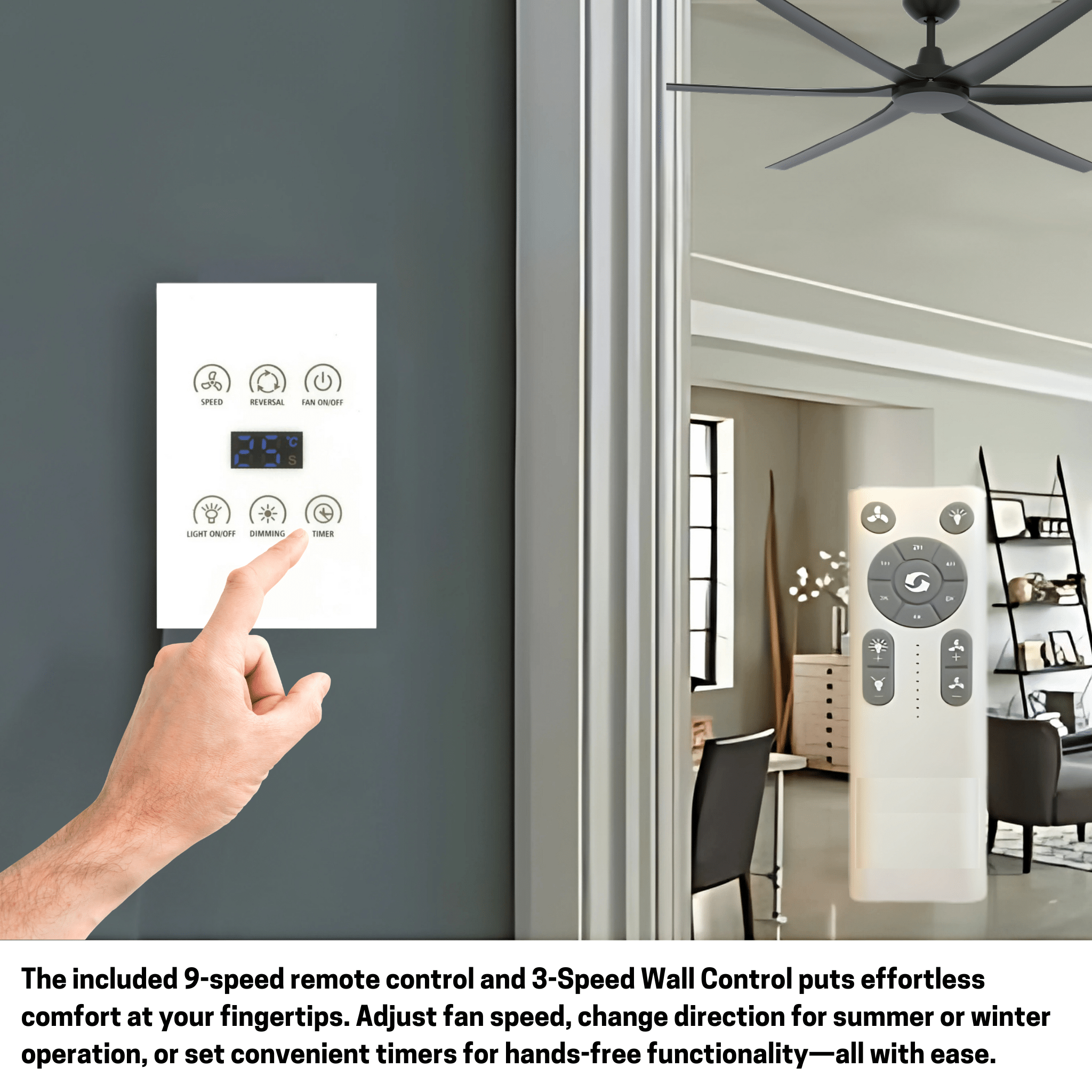 Green Earth Lighting Australia Ceiling Fan GLIDE 80" Black DC Ceiling Fan with Remote & Wall Control 60157 + CFA-WDC1