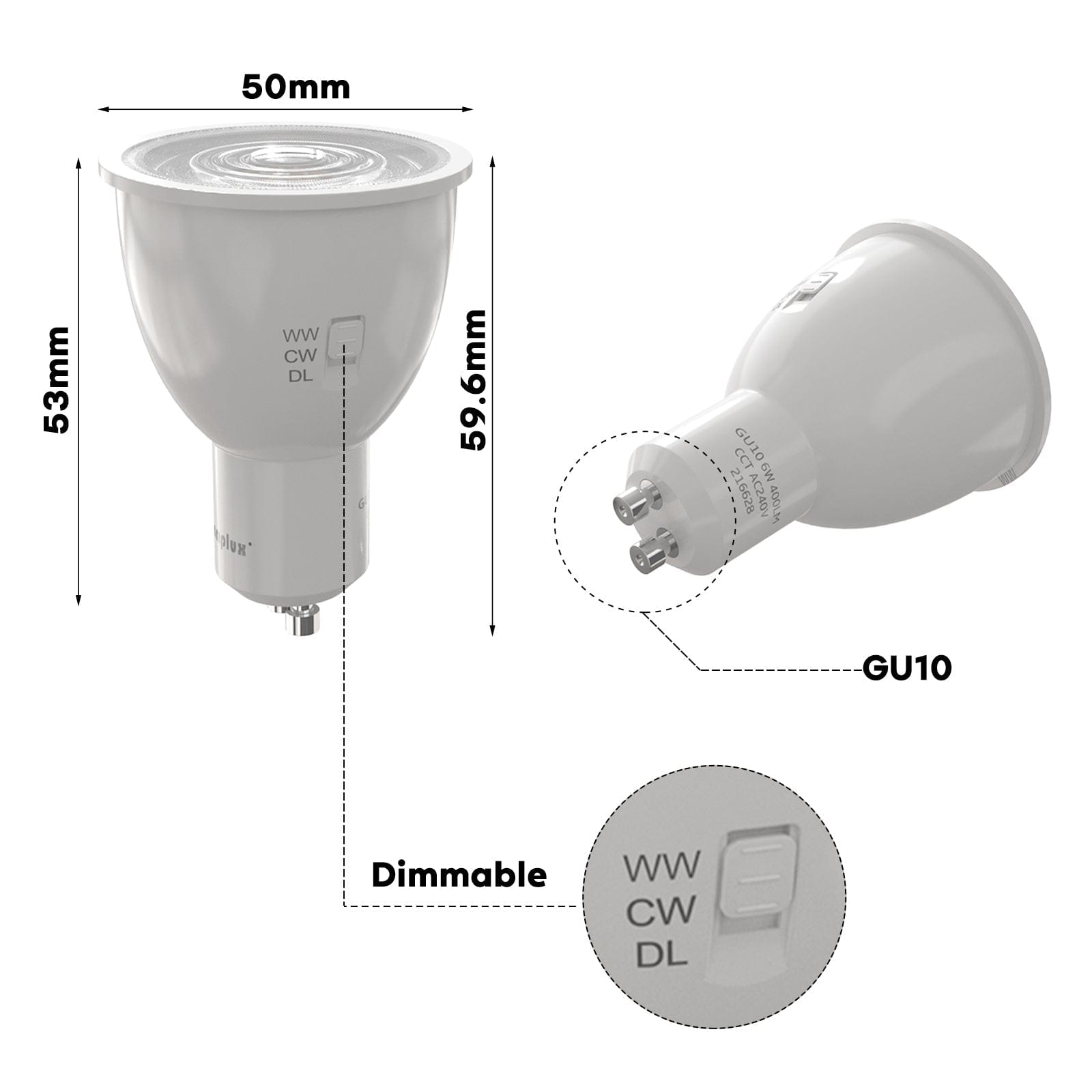 Green Earth Lighting Australia GLOBES 6W 540lm 60° Tri-Colour Dimmable LED GU10 Globe DL-65112
