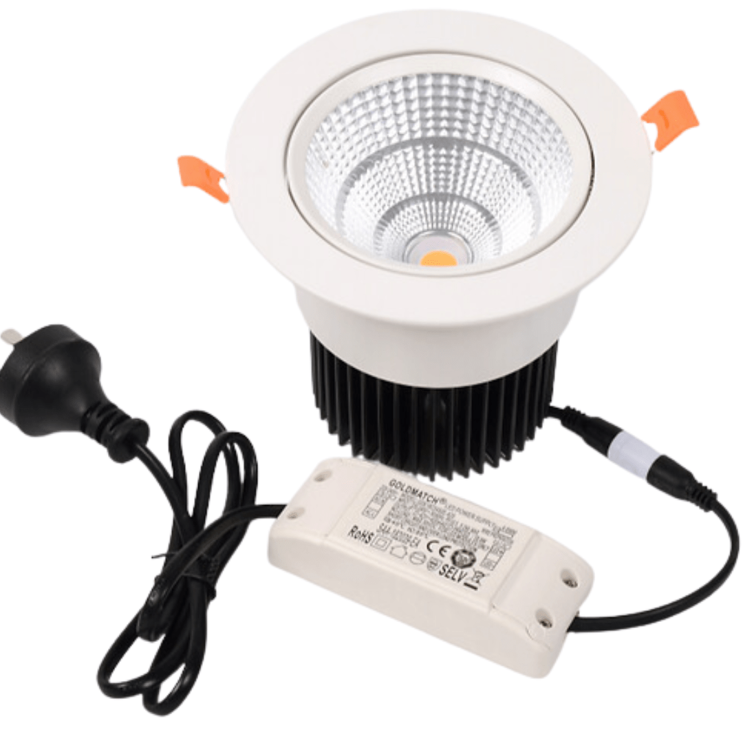 Green Earth Lighting Australia LED Downlight 35W COB Tilt Tri Colour Dimmable LED Downlight 150mm cut out GE8035WH