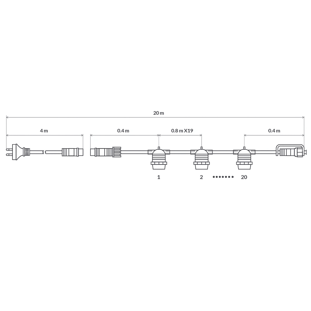 Green Earth Lighting Australia Outdoor 20 meter White IP65 Festoon Kit (Free Globes included) 20MFESKITW