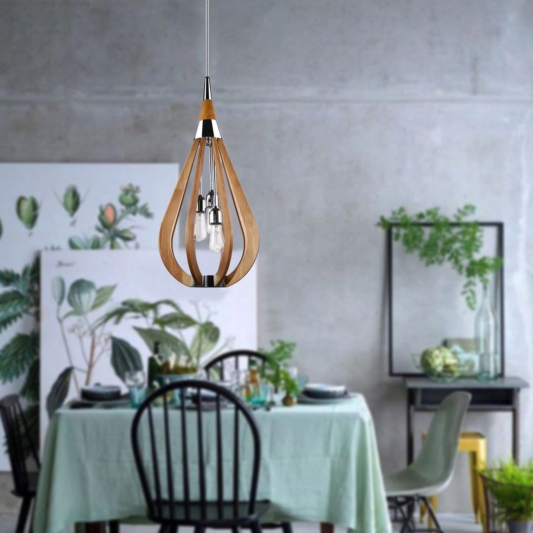 Green Earth Lighting Australia Pendant BONITO 3-Light Dark Brown Timber Pendant Light with a tear drop shape BONITO2