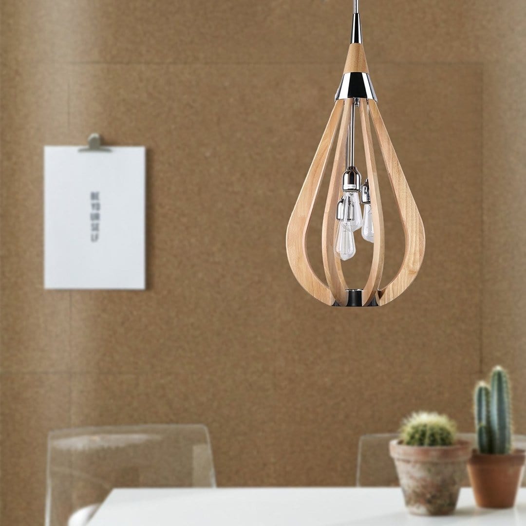 Green Earth Lighting Australia Pendant BONITO 3-Light Natural Timber Pendant Light with a tear drop shape BONITO7