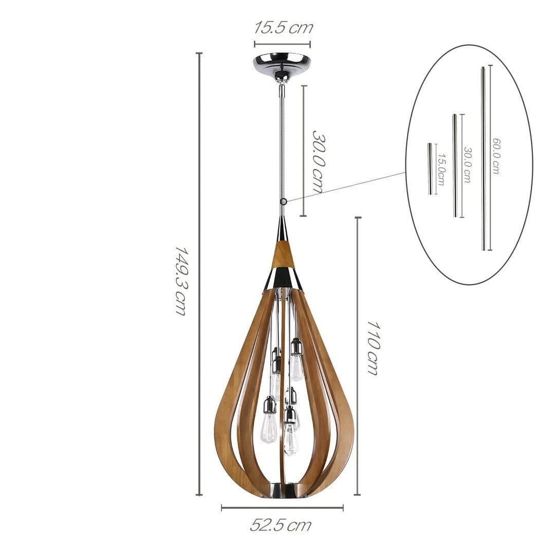 Green Earth Lighting Australia Pendant BONITO 6-Light Dark Brown Timber Pendant Light Tear Drop Shape BONITO3