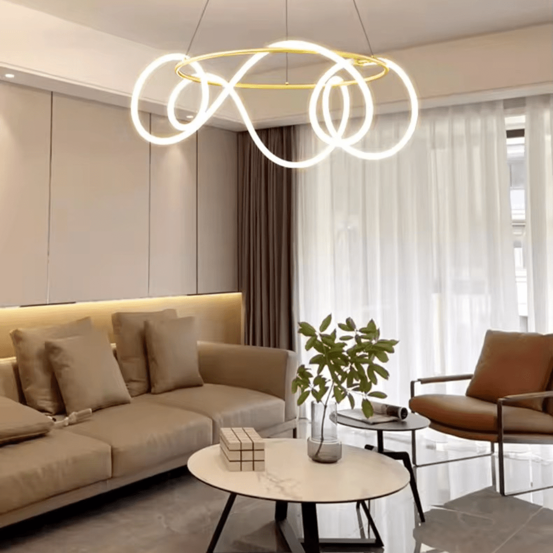 Green Earth Lighting Australia Pendant Light ORBIS SATIN BRASS 90W Circular LED Squiggle Pendant