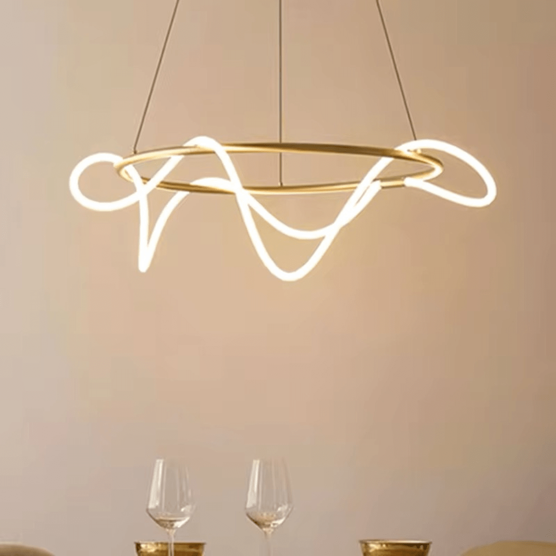 Green Earth Lighting Australia Pendant Light ORBIS SATIN BRASS 90W Circular LED Squiggle Pendant
