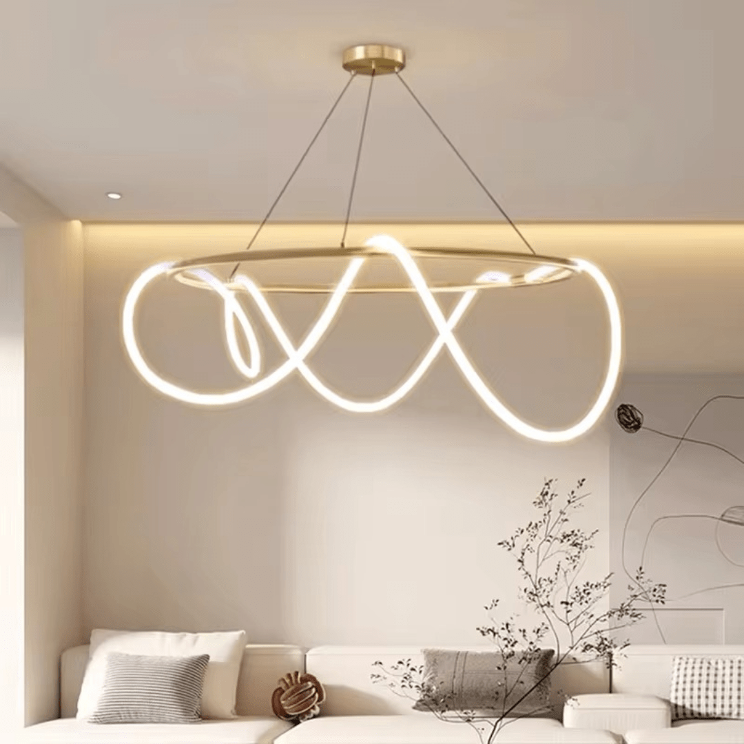 Green Earth Lighting Australia Pendant Light ORBIS SATIN BRASS 90W Circular LED Squiggle Pendant