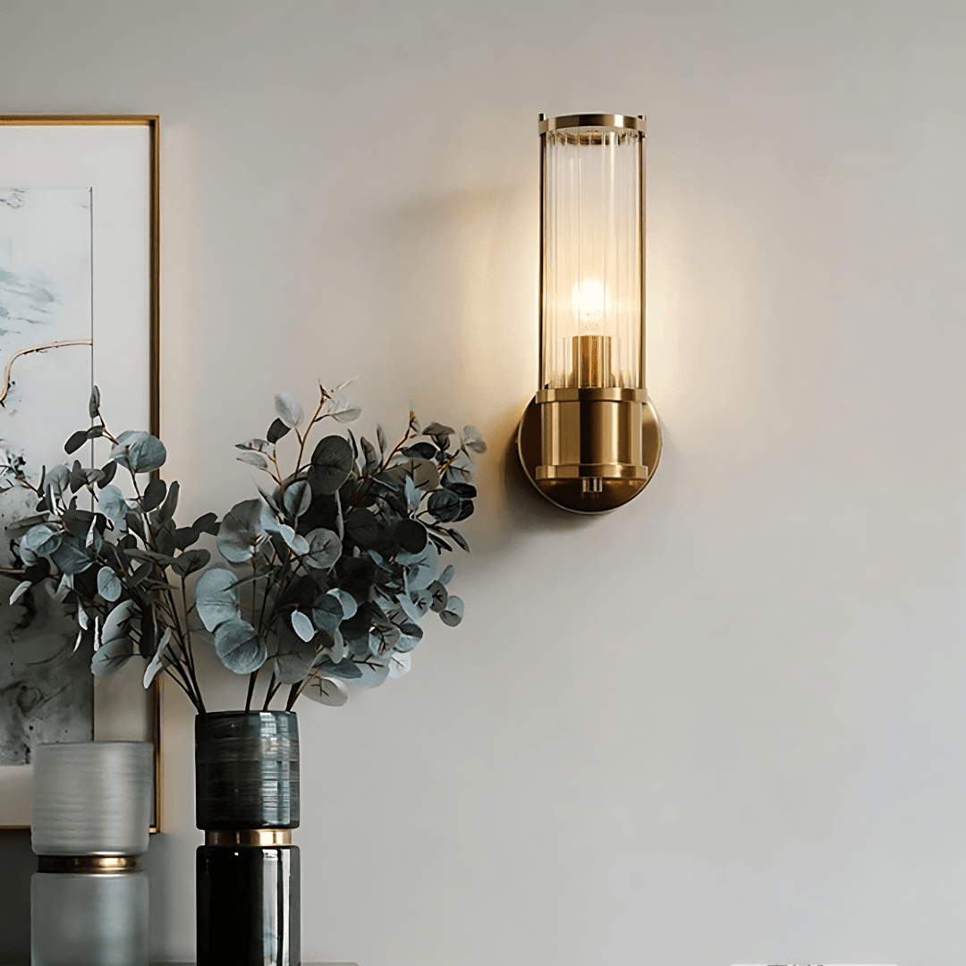 Green Earth Lighting Australia Wall Light RÄFFLAD Ribbed Glass with Antique Brass Finish Wall Light GE16S
