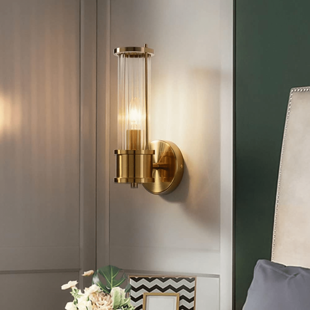 Green Earth Lighting Australia Wall Light Räfflad Ribbed Glass with Antique Brass Finish Wall Light QL16S
