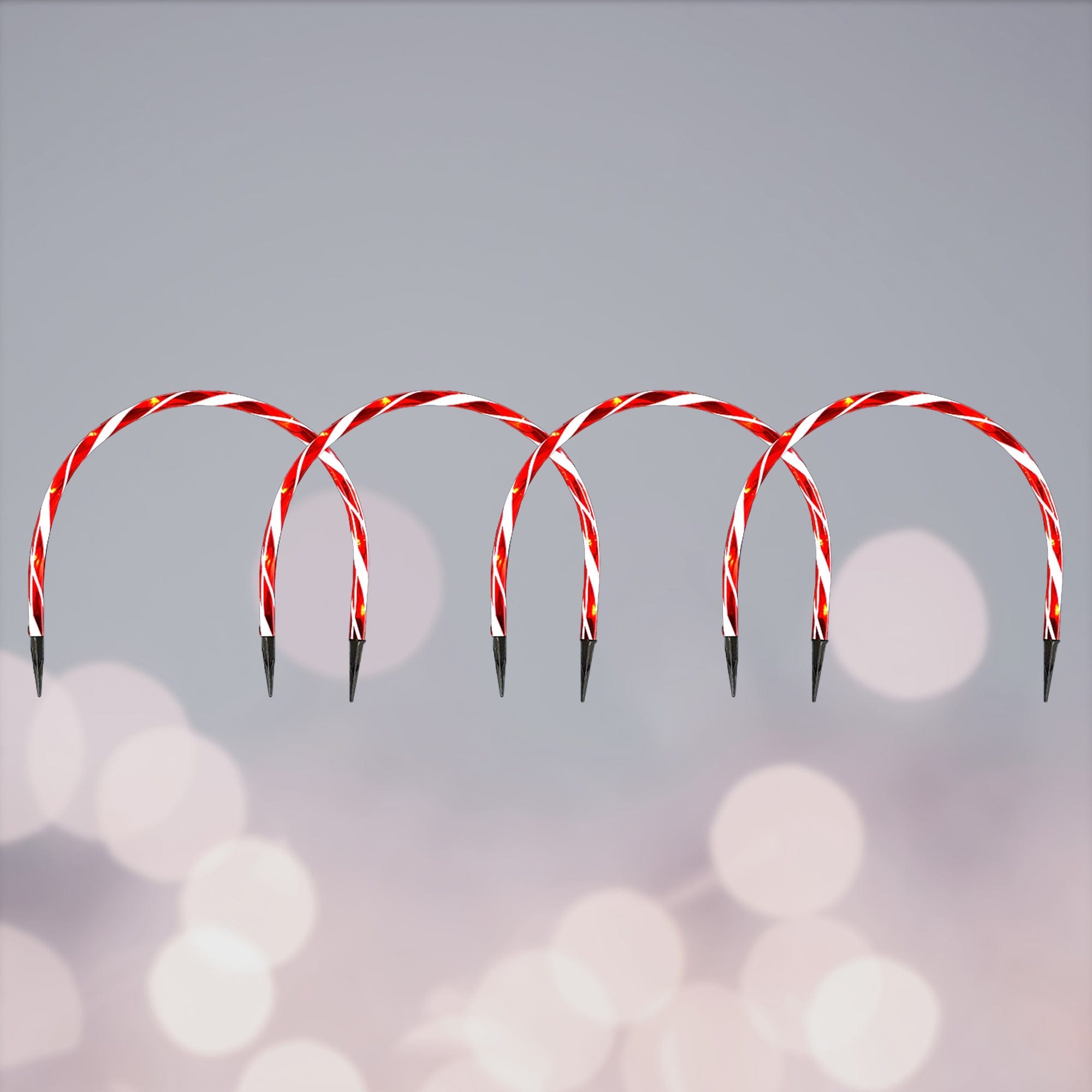 Lexi Lighting Christmas Path Light Red + White Set of 4 Arch Pathway Candy Cane Lights - 2 Colour Options LLPTH06-P