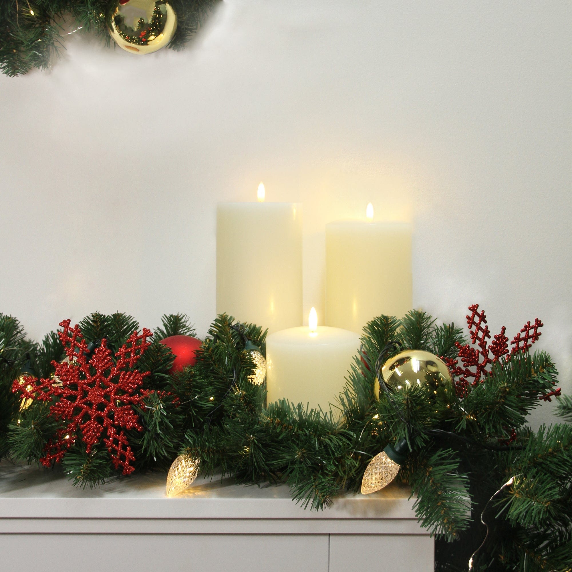 Lexi Lighting Christmas Table Decoration&Candle Set of 2 LED Ivory Wax Pillar Candles - 3 Size options